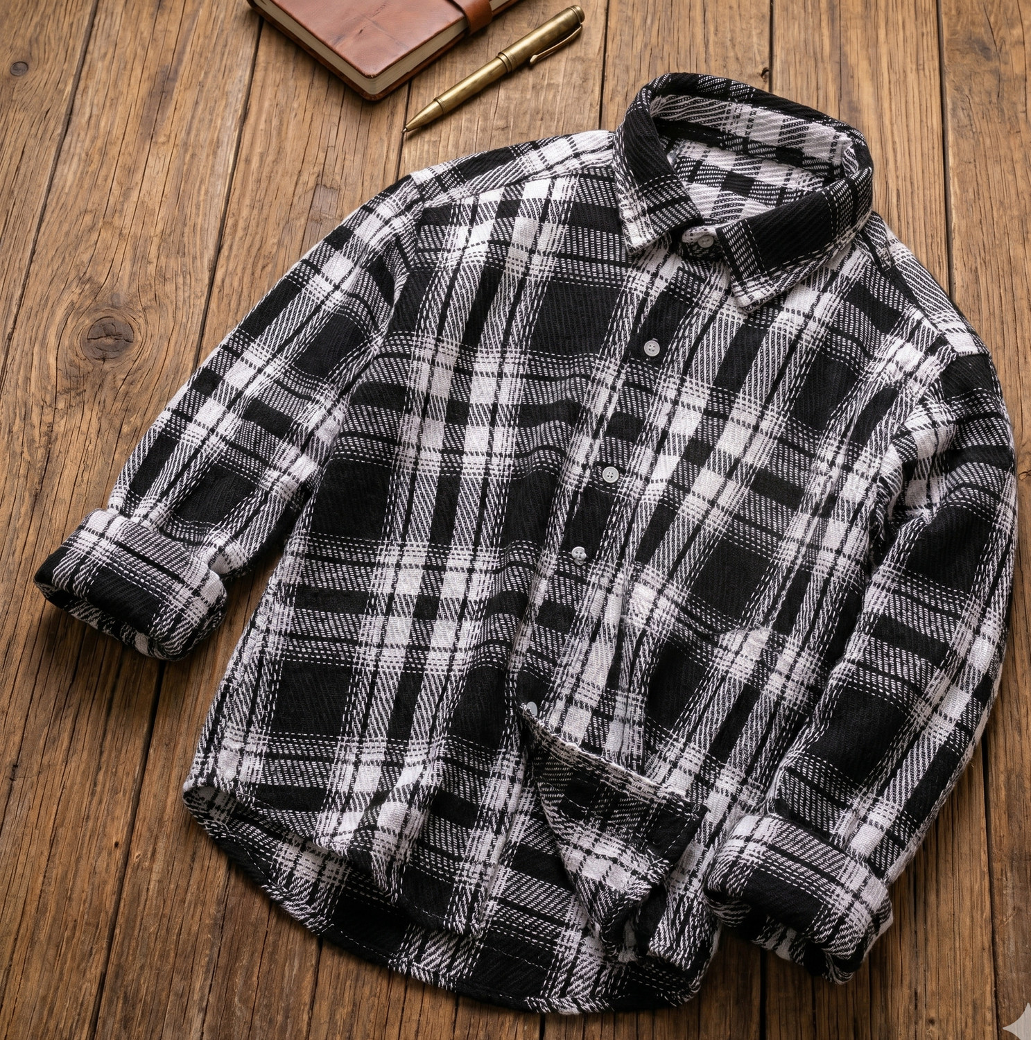 Image of VASTRADO Men Oversized Fit Checkered Cut Away Collar Casual Shirt