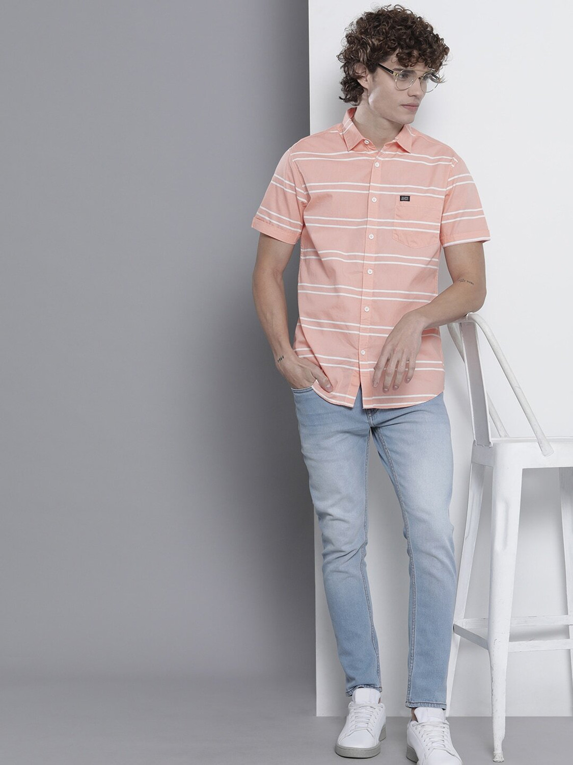 Image of The Indian Garage Co. Men Striped Casual Pink Shirt