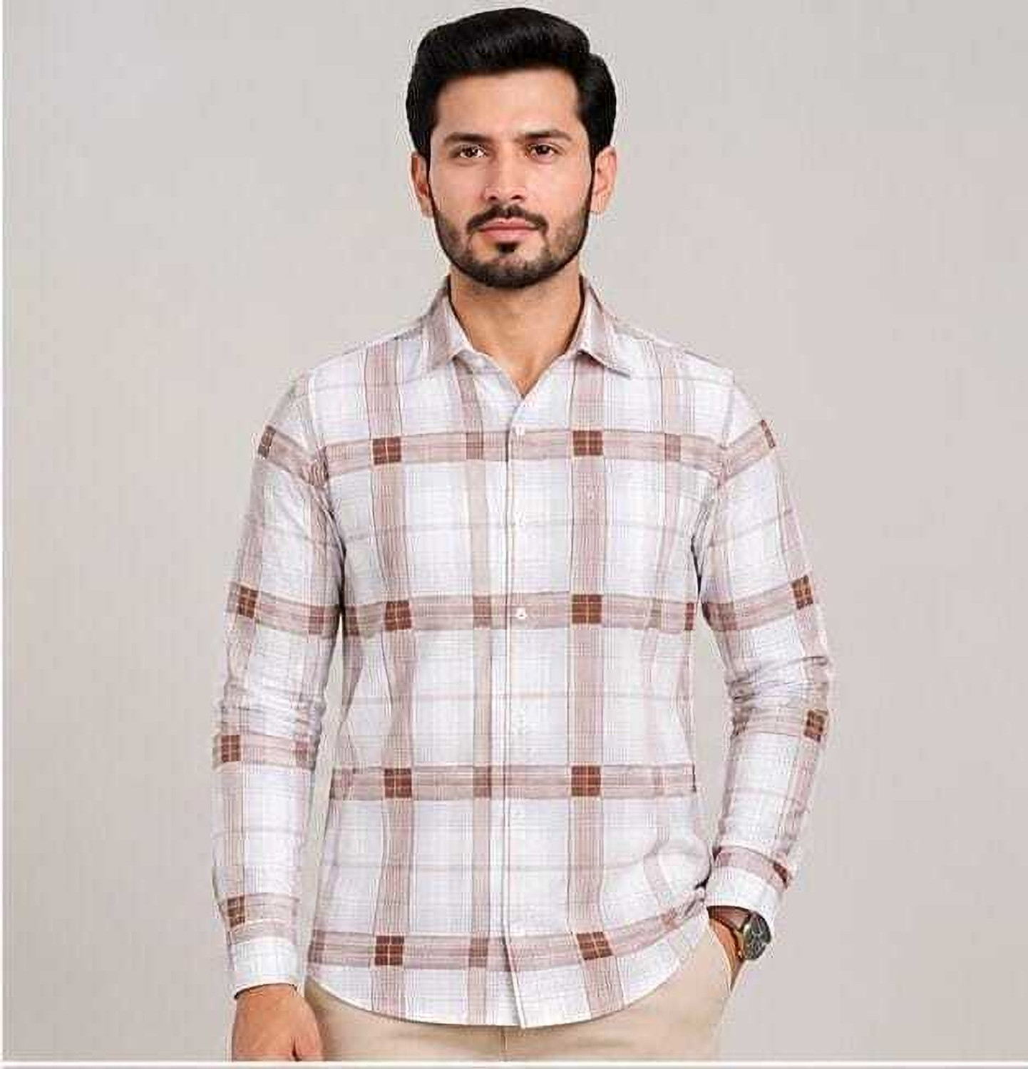 Image of shreekarnimfg Men Slim Fit Checkered Spread Collar Casual Shirt
