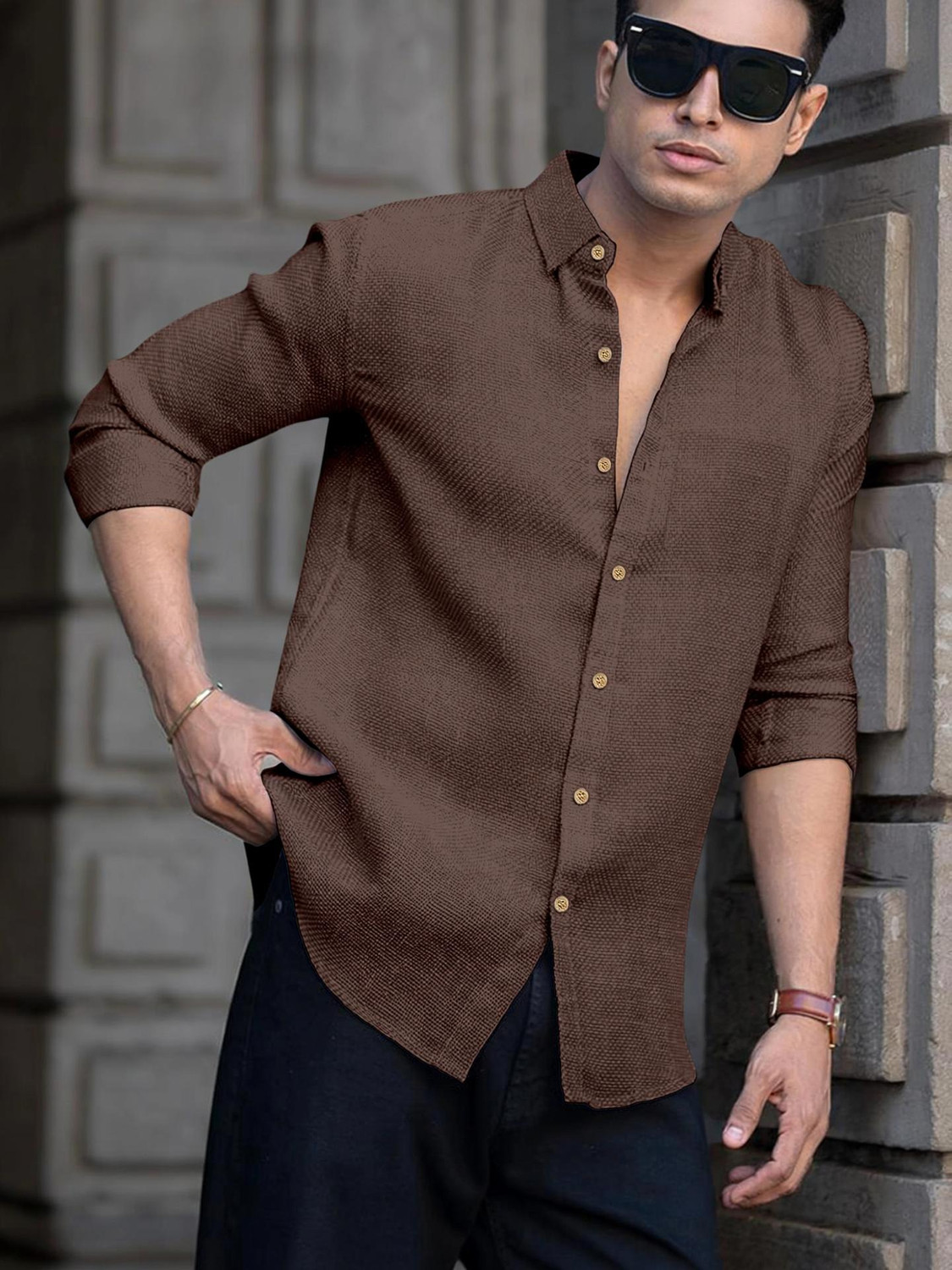 Image of NexaFlair Men Regular Fit Solid Spread Collar Formal Shirt