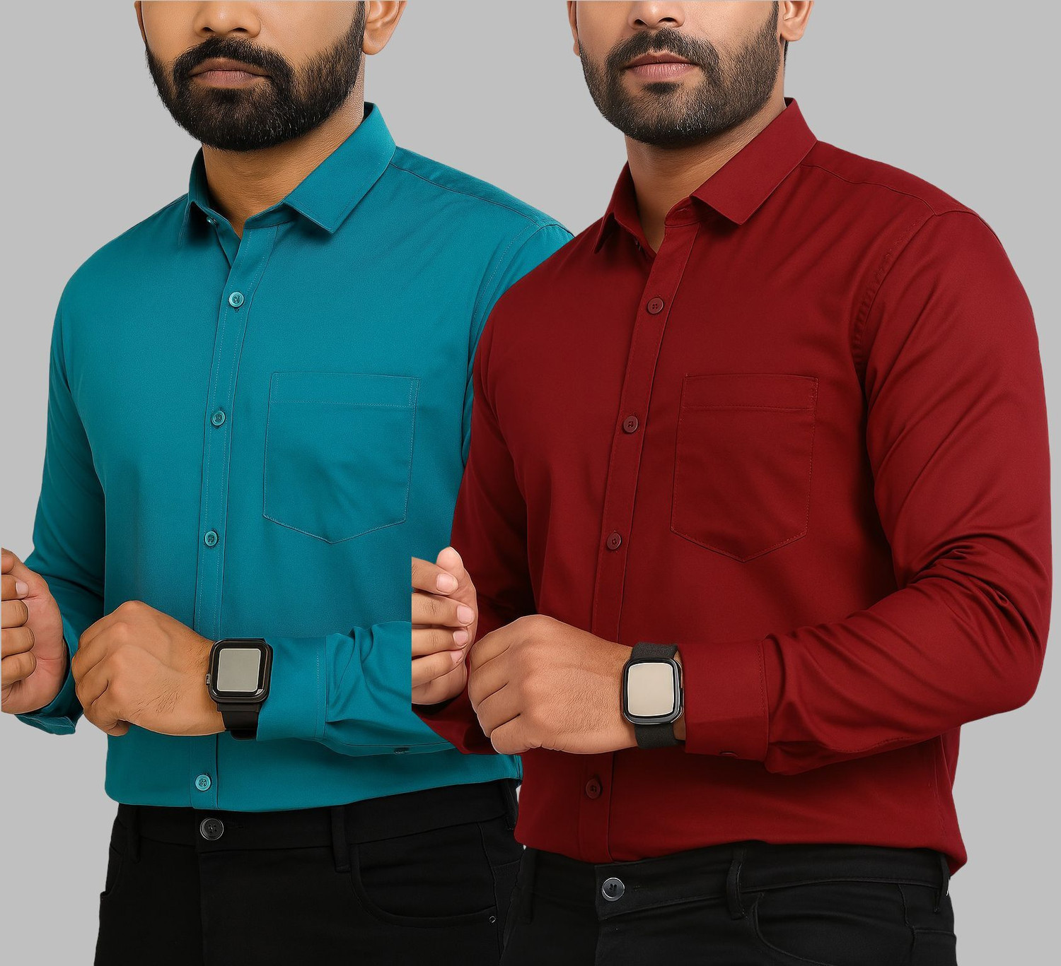 Image of FIBERMILL Men Slim Fit Solid Spread Collar Formal Shirt