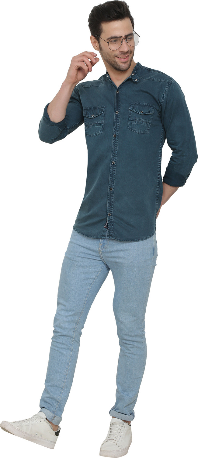 Image of CRAFT HEAVEN Men Washed Casual Dark Green Shirt
