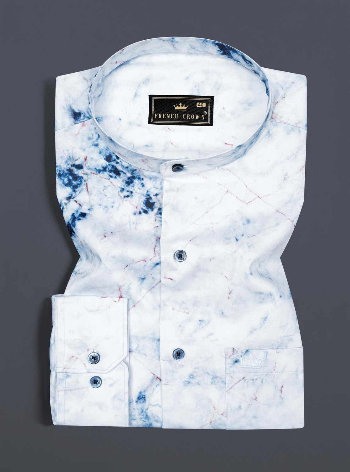 Image of french crown Men Regular Fit Printed Mandarin Collar Casual Shirt