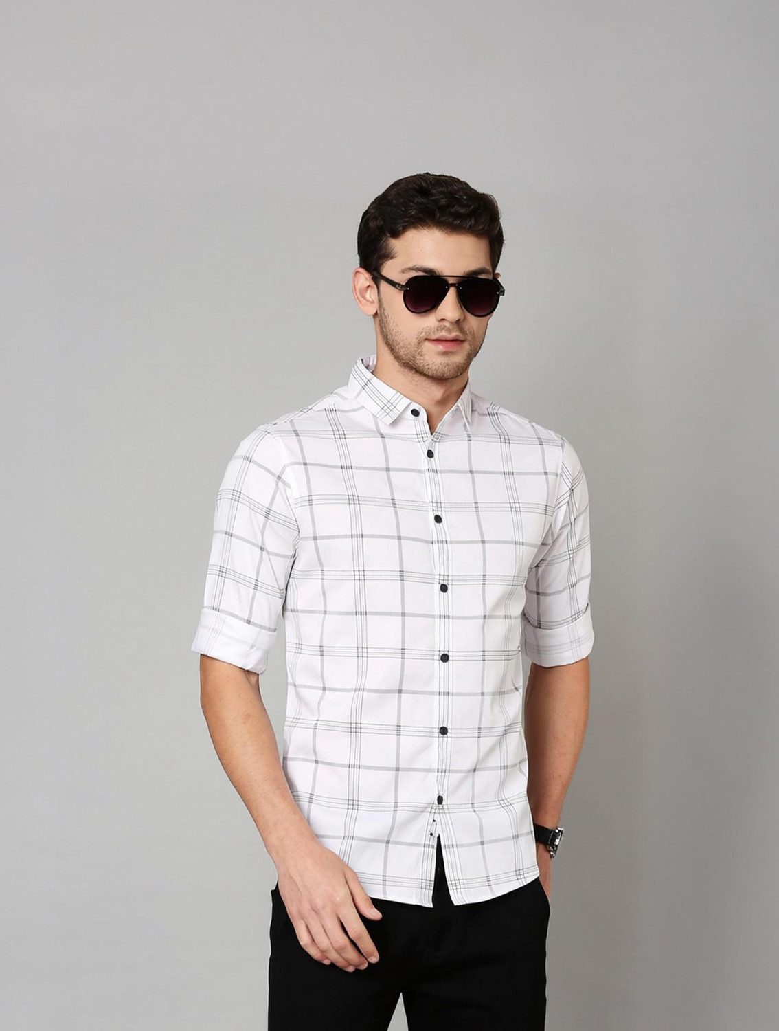 Men Slim Fit Checkered Slim Collar Casual Shirt