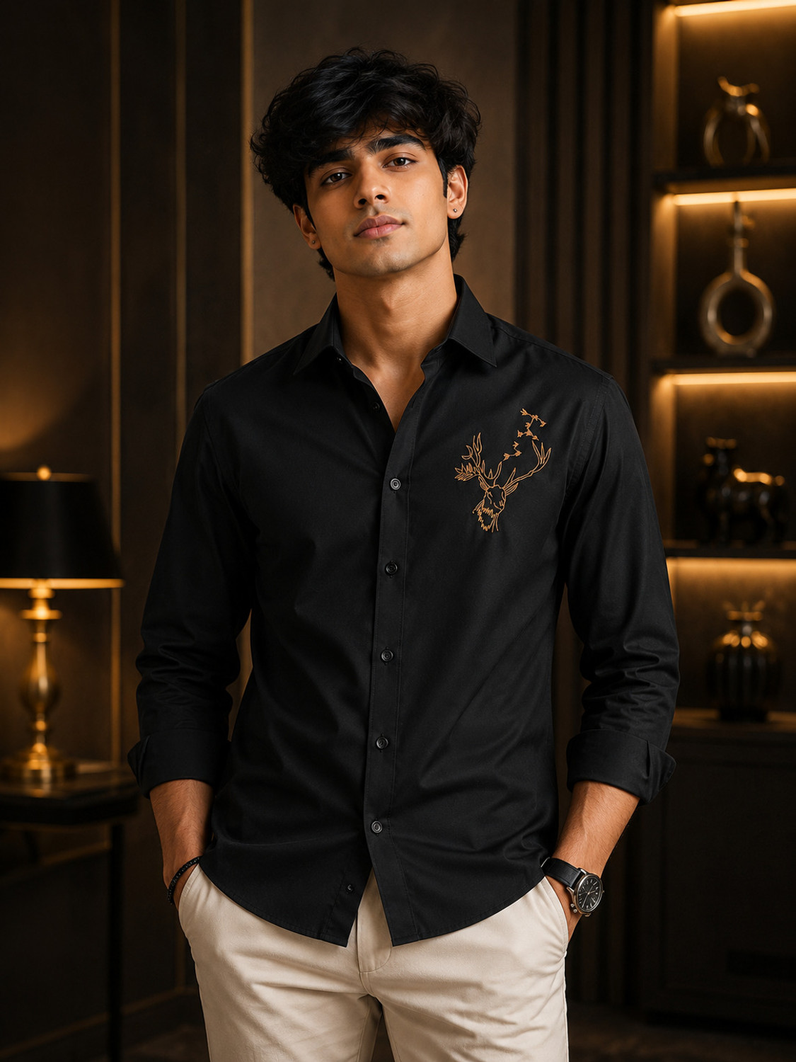 Image of KILLER Men Regular Fit Embroidered Spread Collar Casual Shirt