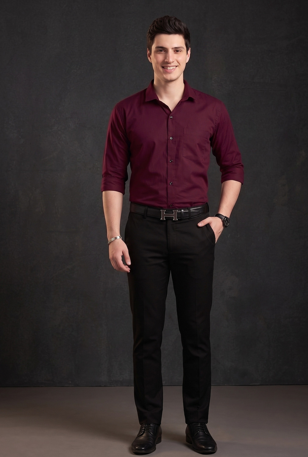 Image of FIBERMILL Men Slim Fit Solid Spread Collar Formal Shirt