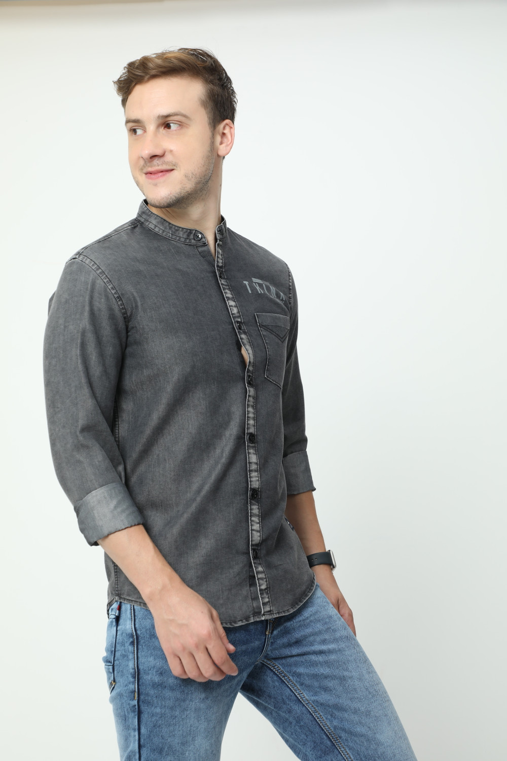 Image of Gaz America Men Printed Casual Grey Shirt