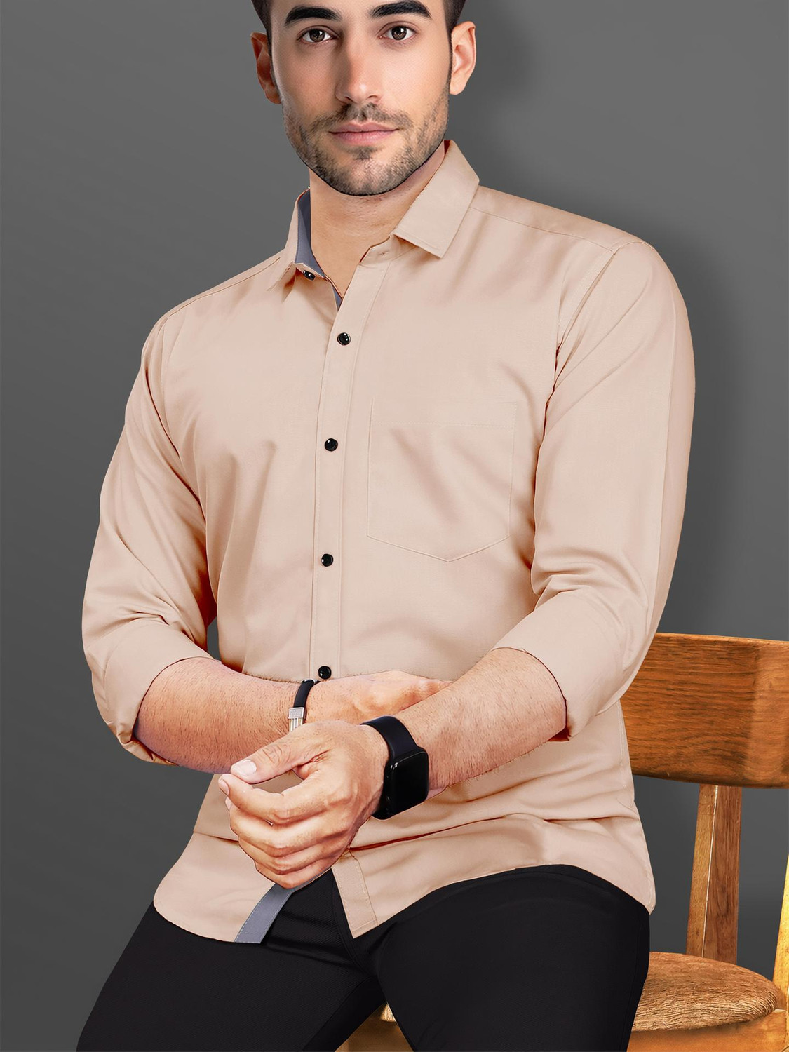 VeBNoR Men Solid Casual Beige Shirt