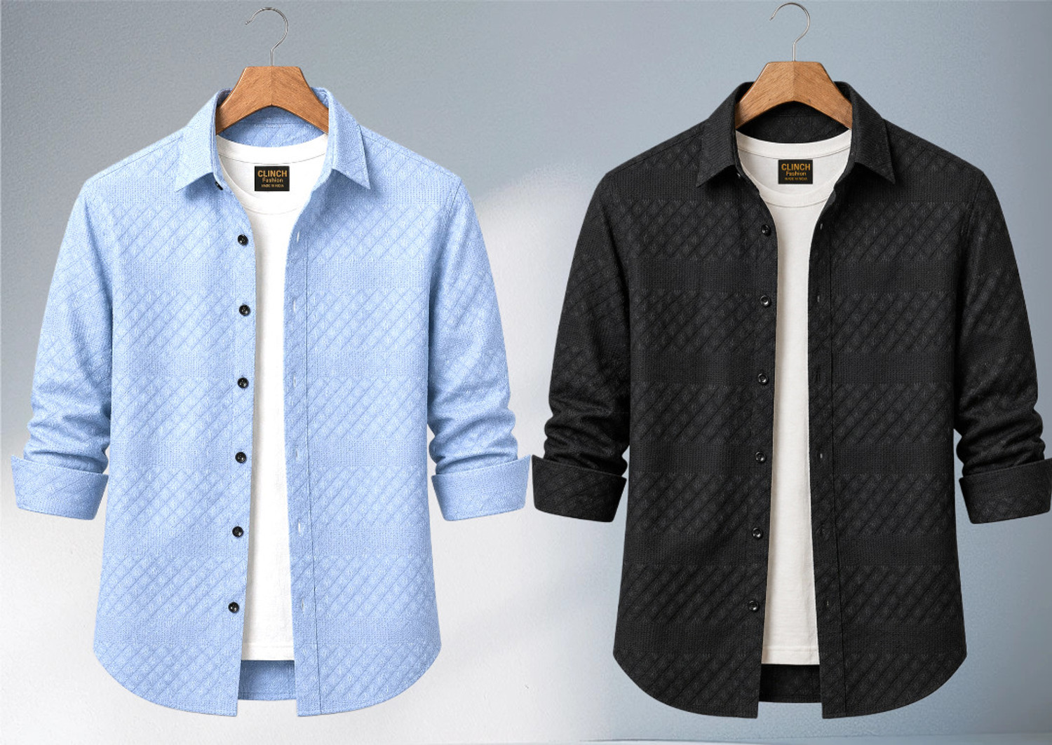 Image of clinch fashion Men Regular Fit Self Design Slim Collar Casual Shirt