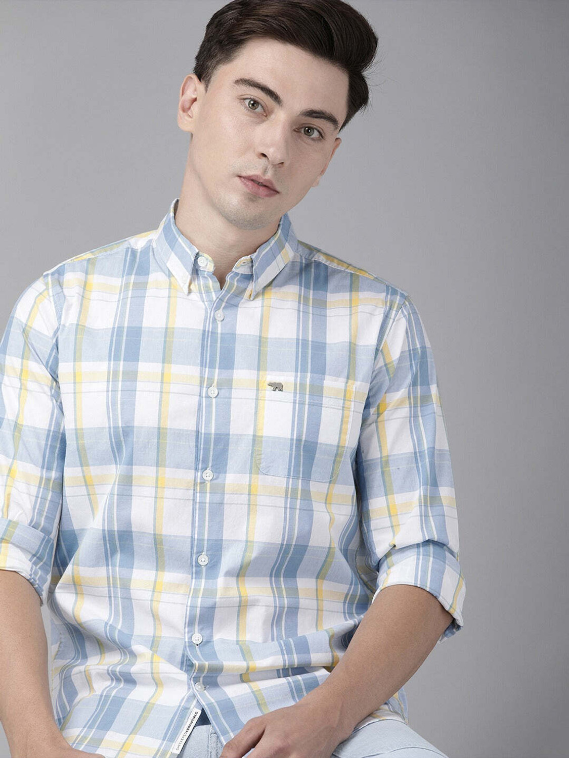 THE BEAR HOUSE Men Checkered Casual Blue Shirt