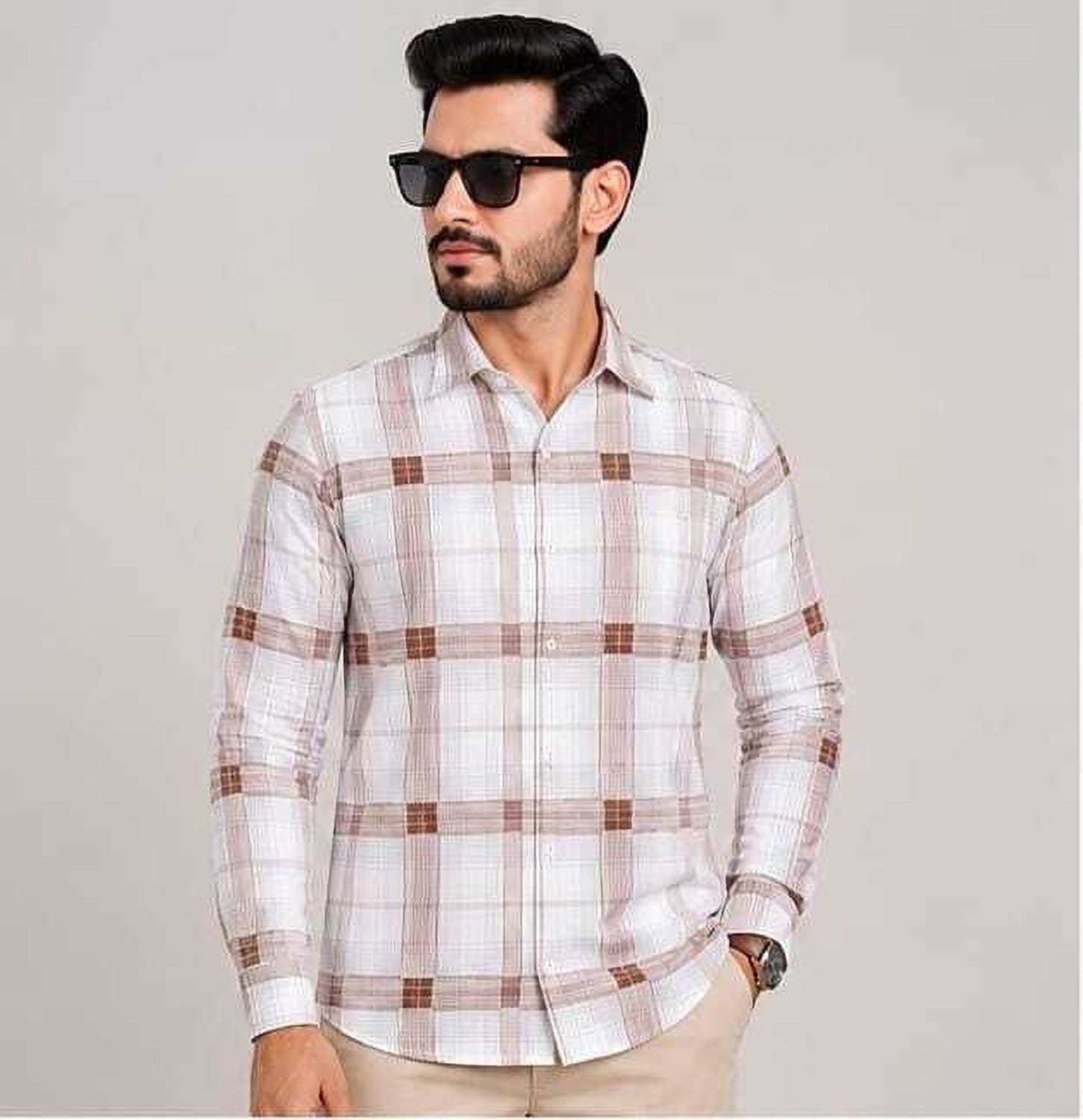 Image of shreekarnimfg Men Slim Fit Checkered Spread Collar Casual Shirt