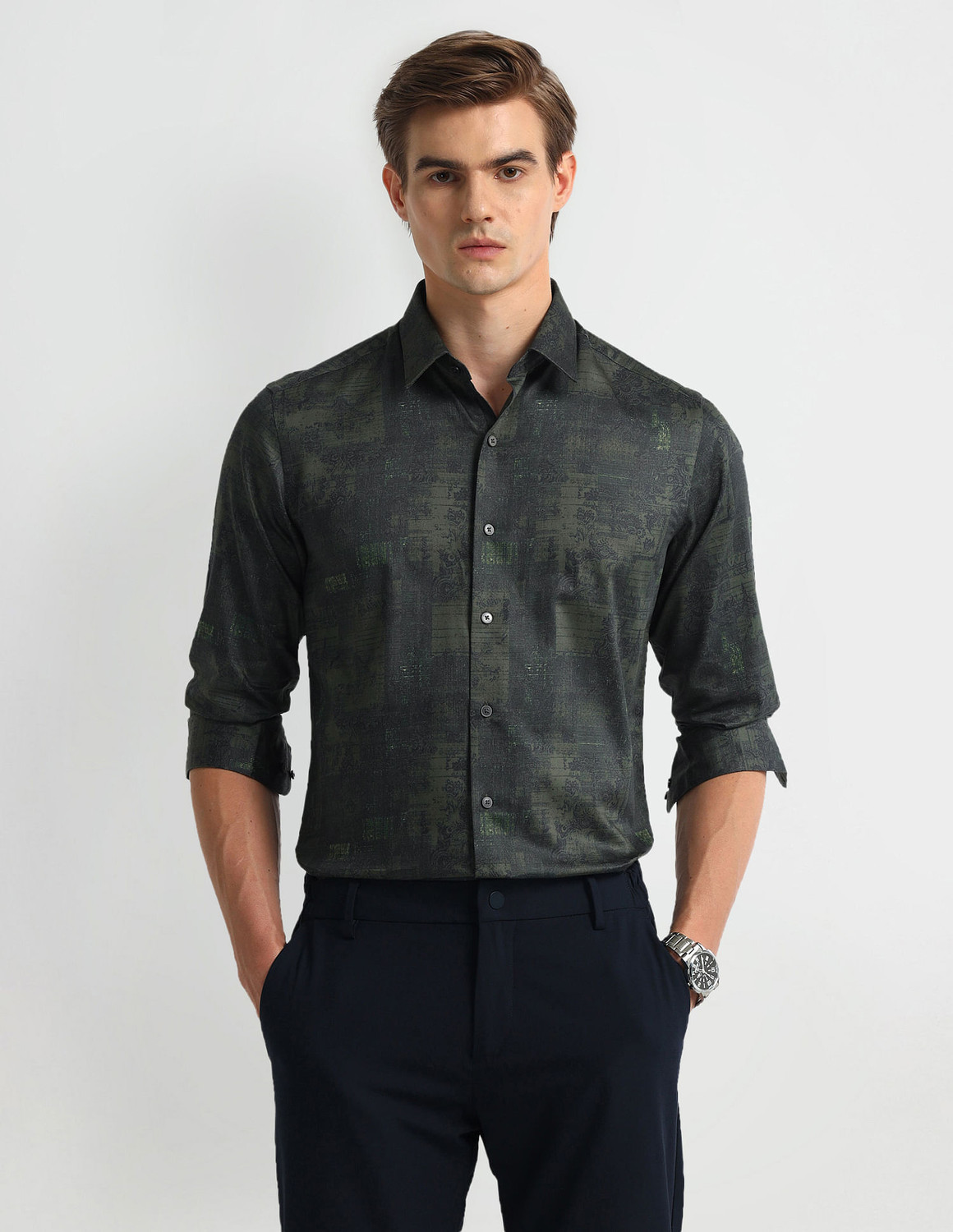 Image of ARROW Men Regular Fit Printed Spread Collar Formal Shirt