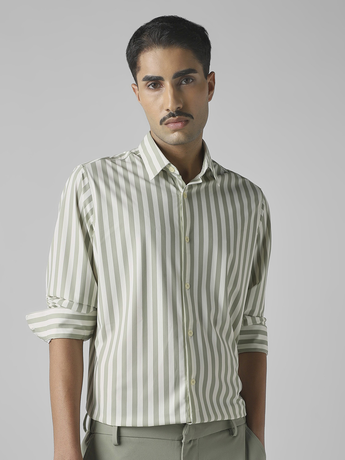Image of MUFTI Men Slim Fit Striped Spread Collar Casual Shirt