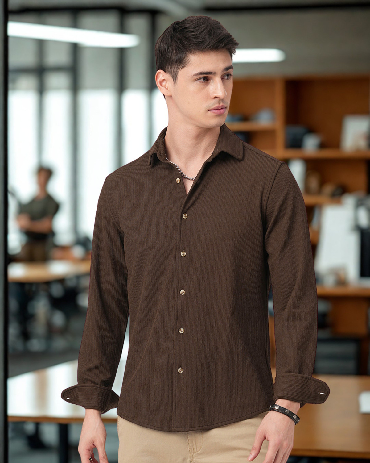 Image of NexaFlair Men Regular Fit Solid Spread Collar Formal Shirt