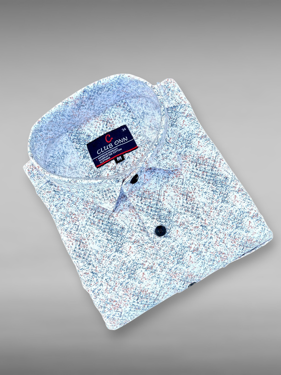 Image of french crown Men Regular Fit Printed Mandarin Collar Casual Shirt