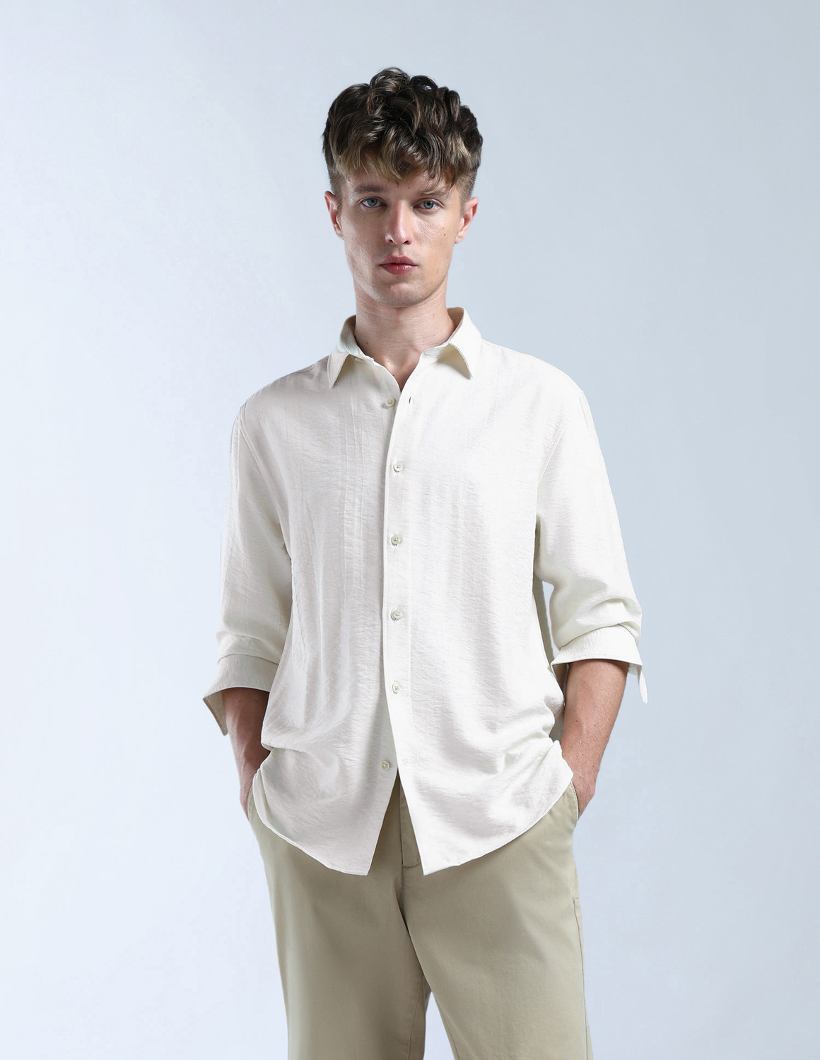 Image of FLYING MACHINE Men Slim Fit Checkered Spread Collar Casual Shirt
