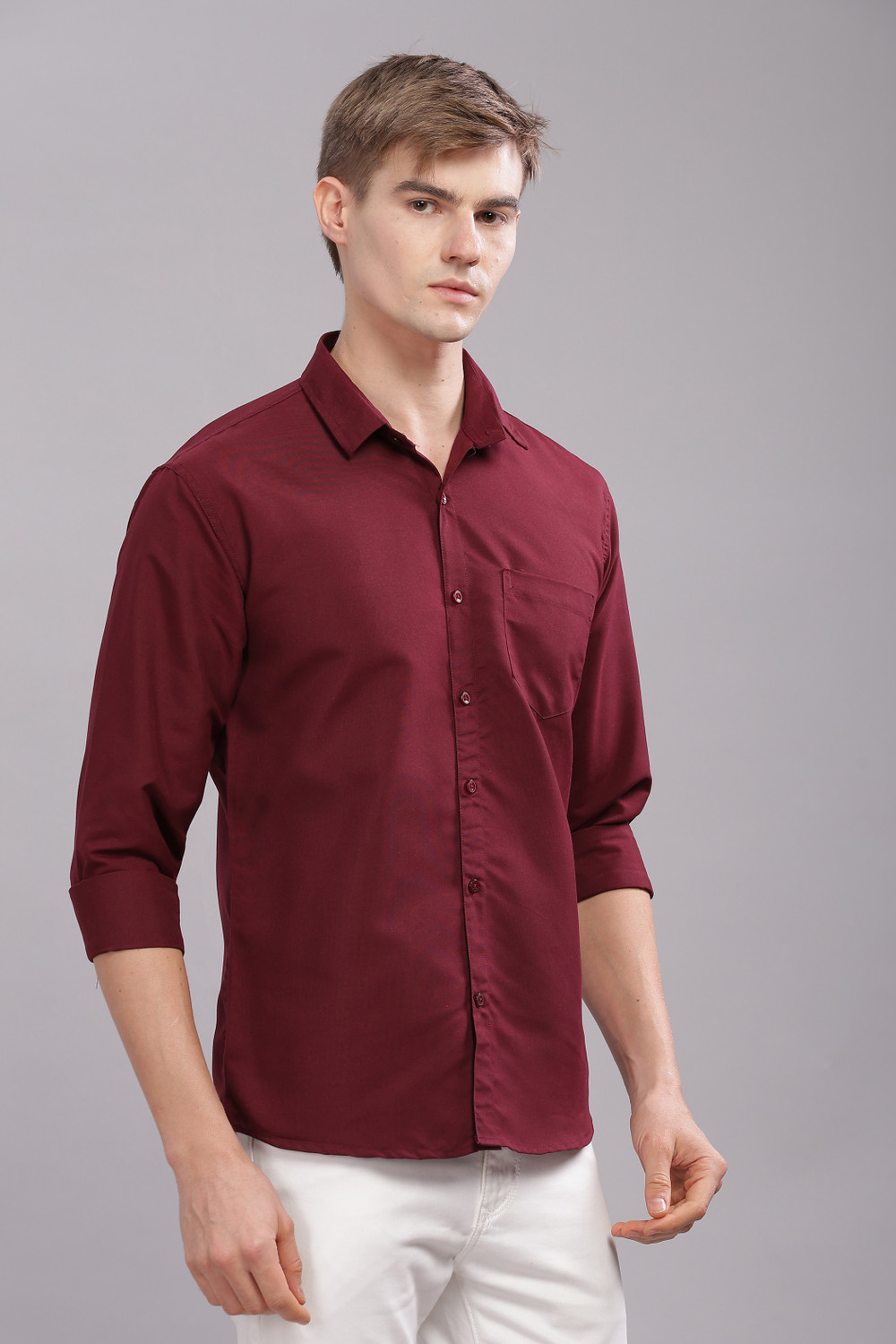 Image of SANBROS Men Regular Fit Solid Spread Collar Casual Shirt