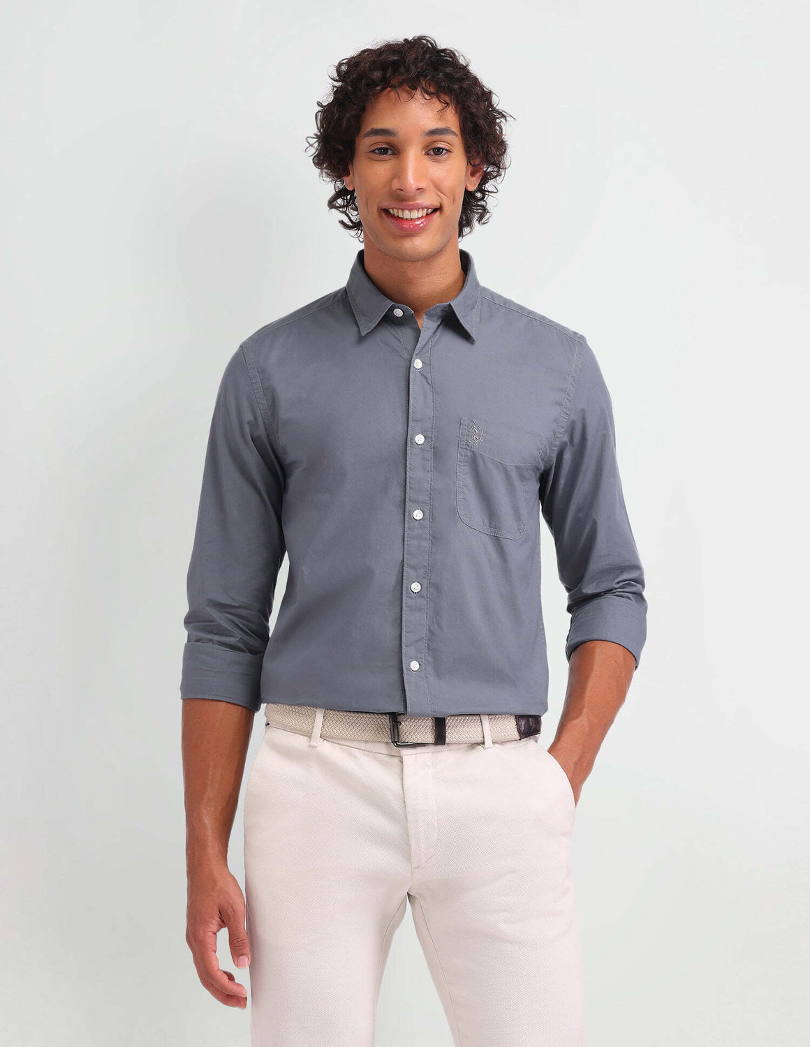 U.S. POLO ASSN. Men Solid Casual Grey Shirt