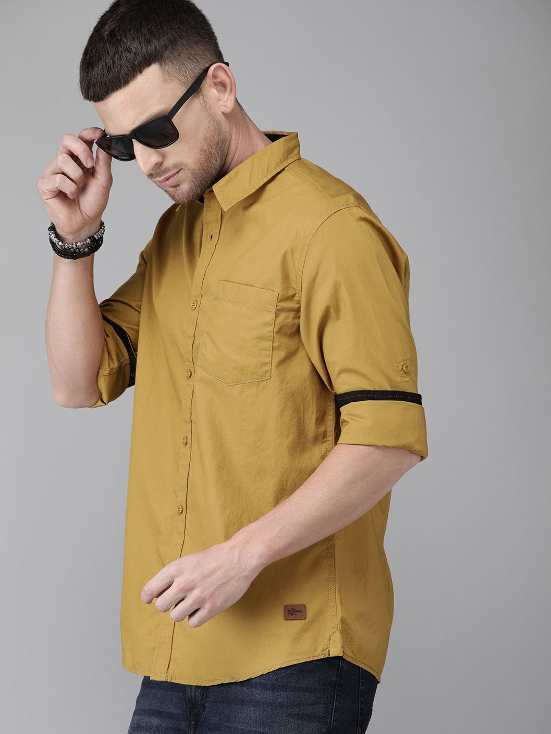 Roadster Men Solid Casual Yellow Shirt