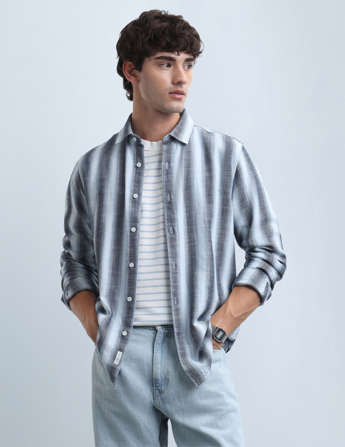 Image of FLYING MACHINE Men Slim Fit Checkered Spread Collar Casual Shirt