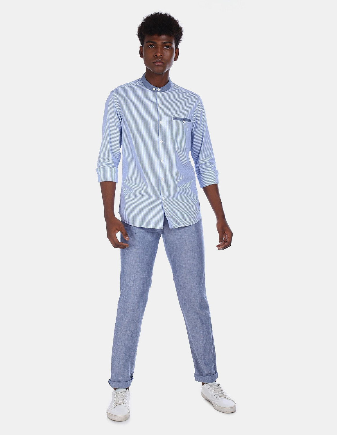 Image of FLYING MACHINE Men Slim Fit Striped Spread Collar Casual Shirt