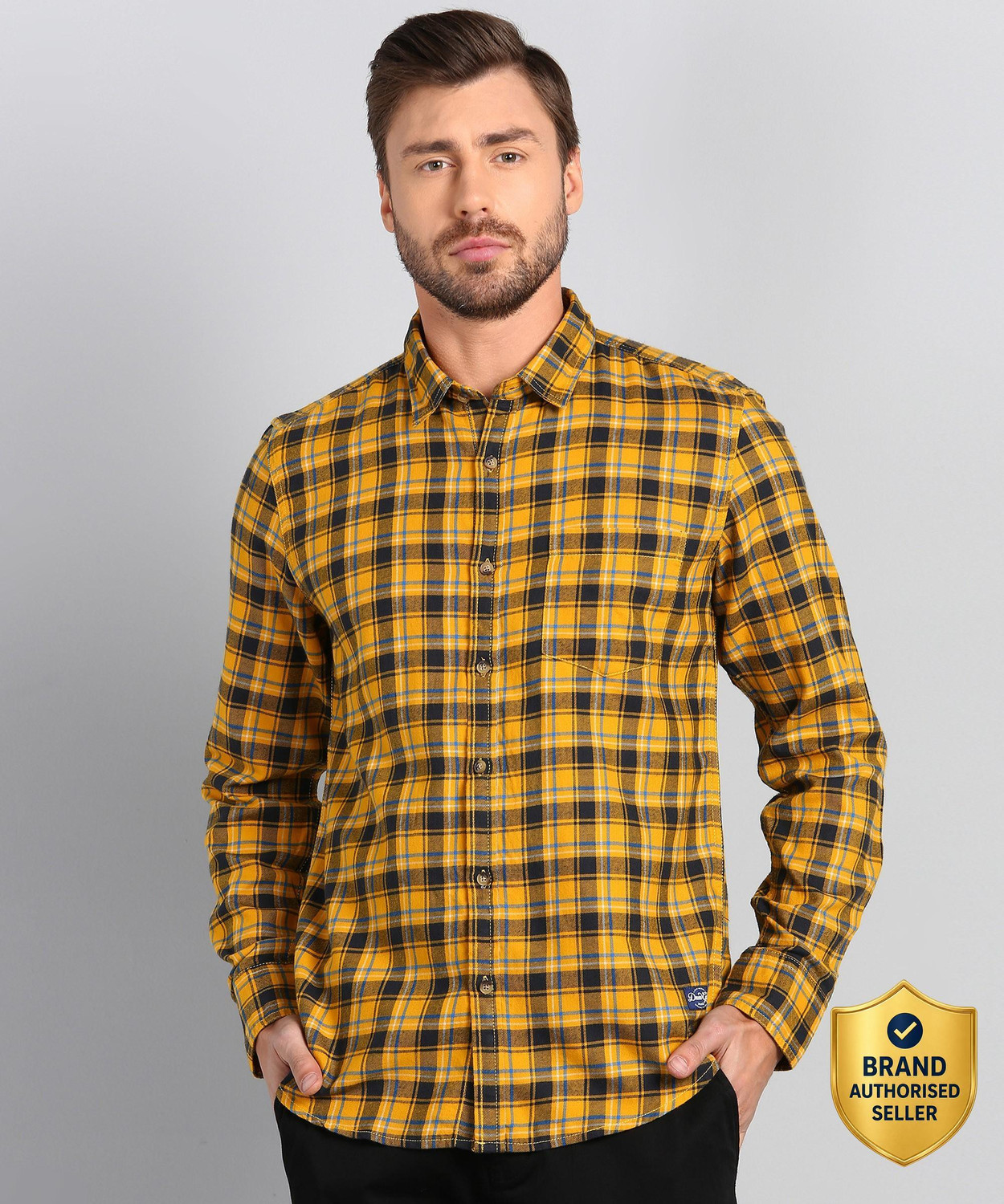 Image of FLYING MACHINE Men Slim Fit Checkered Spread Collar Casual Shirt