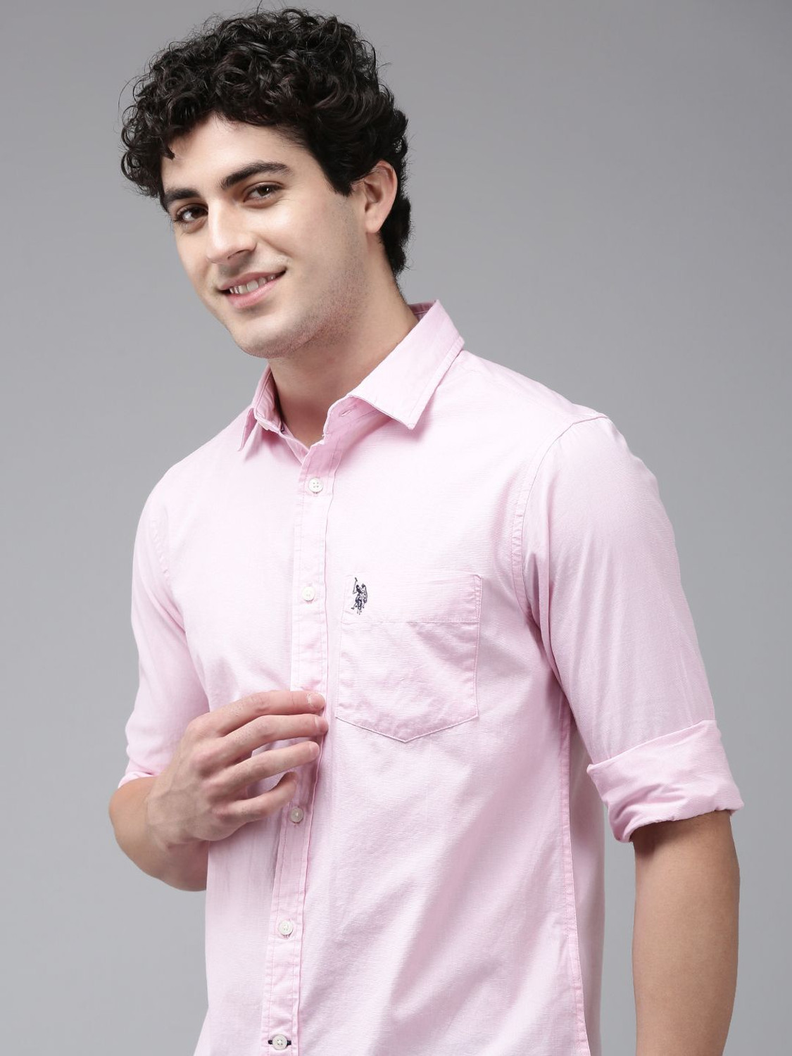 U.S. POLO ASSN. Men Solid Casual Pink Shirt