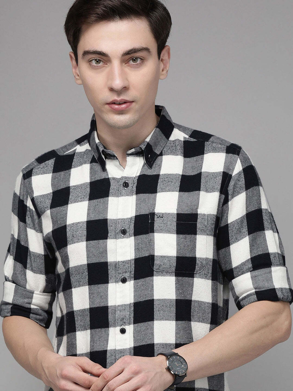 THE BEAR HOUSE Men Checkered Casual Black, Grey, White Shirt