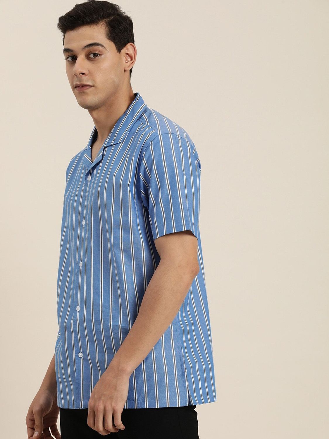 Image of INVICTUS Men Striped Casual Blue Shirt
