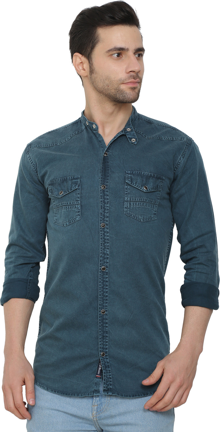 Image of CRAFT HEAVEN Men Washed Casual Dark Green Shirt