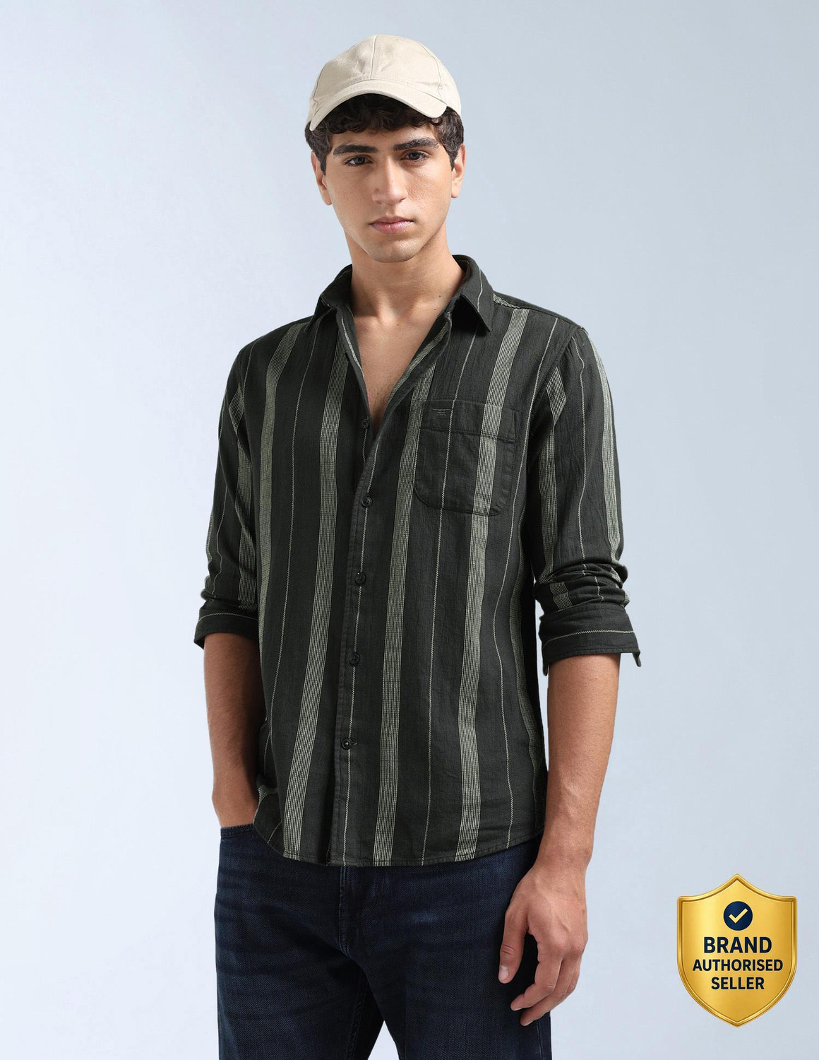 Image of FLYING MACHINE Men Slim Fit Striped Spread Collar Casual Shirt