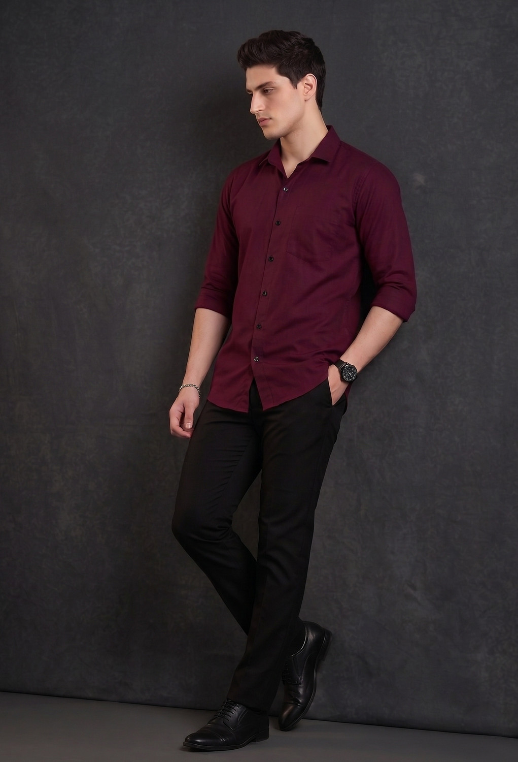 Image of FIBERMILL Men Slim Fit Solid Spread Collar Formal Shirt