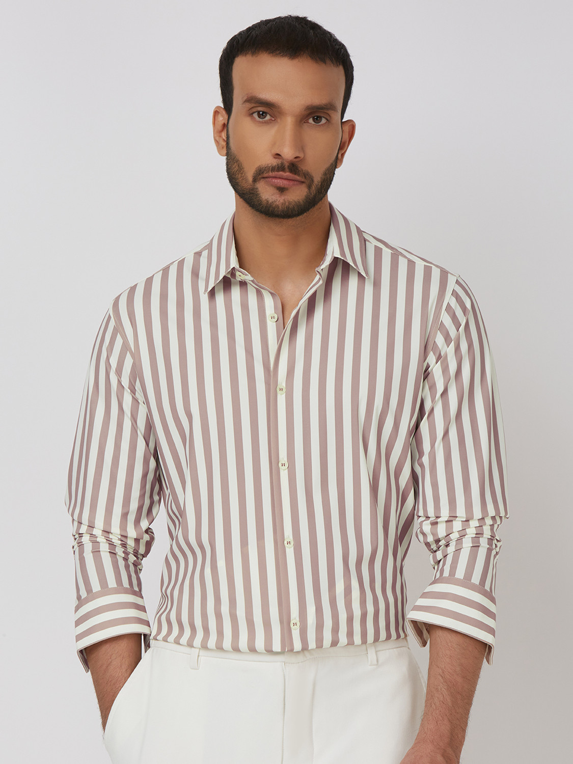 Image of MUFTI Men Slim Fit Striped Spread Collar Casual Shirt