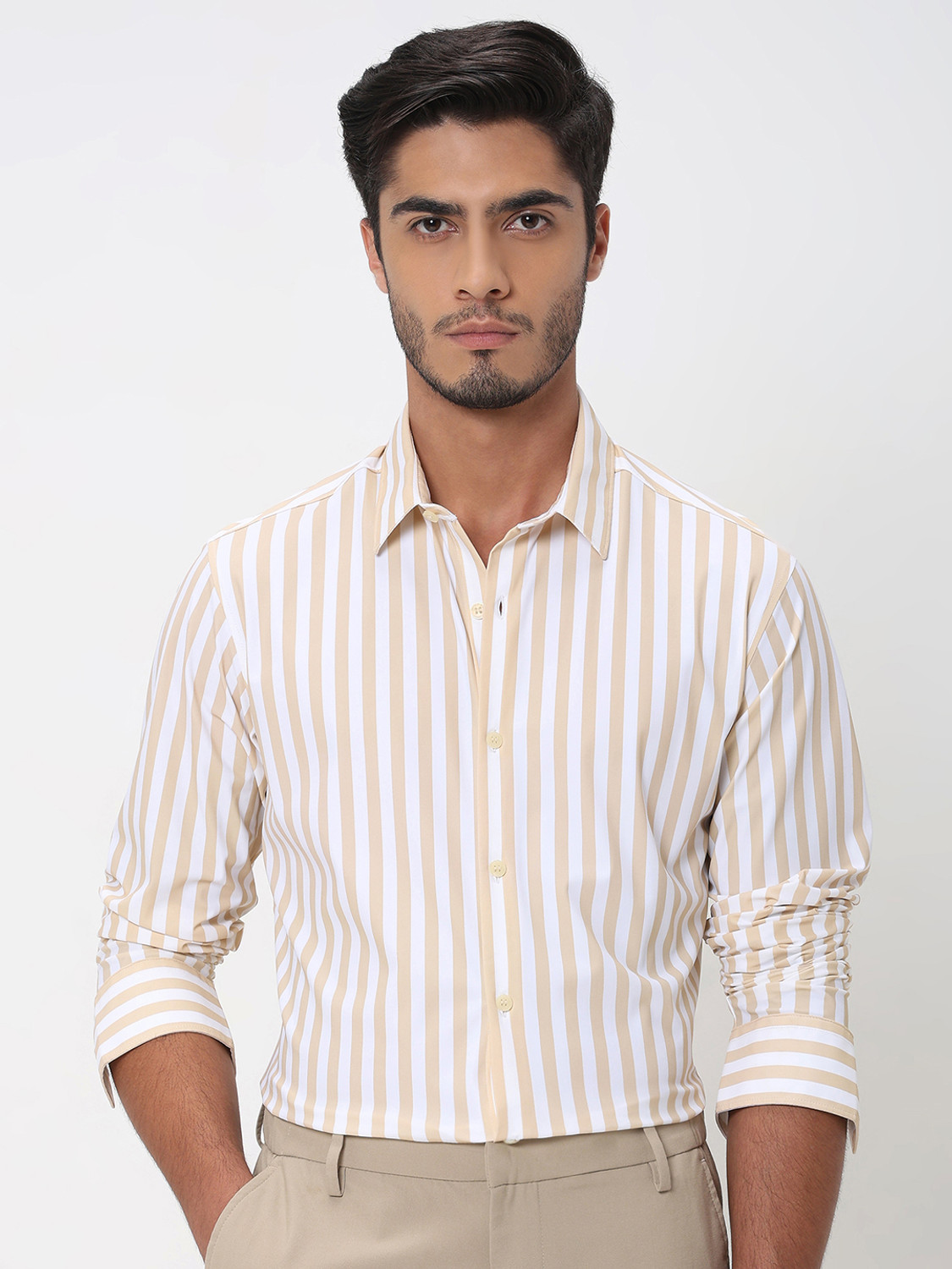 Image of MUFTI Men Slim Fit Striped Spread Collar Casual Shirt