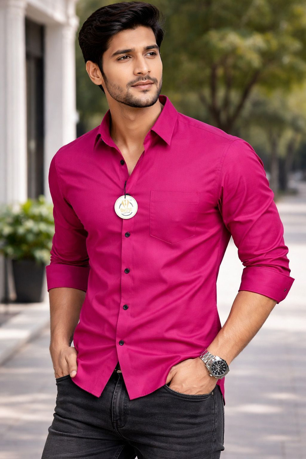 Image of FIBERMILL Men Slim Fit Solid Spread Collar Formal Shirt
