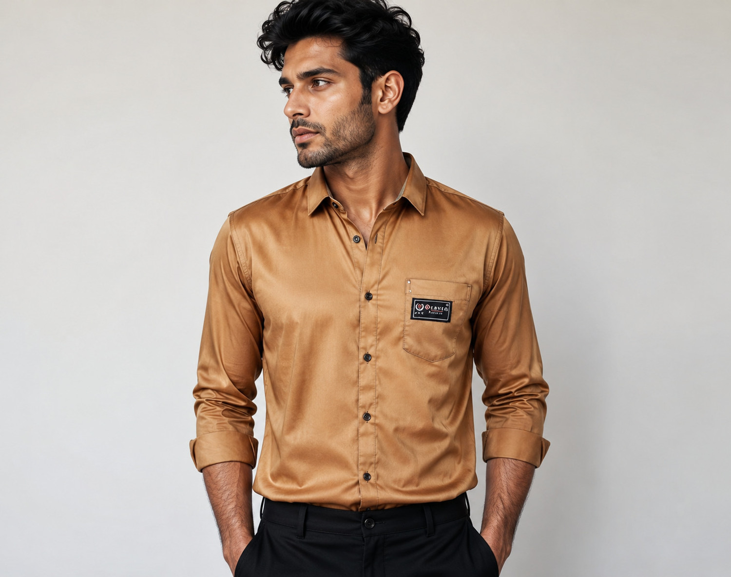 Image of TorontoCN Men Regular Fit Embroidered Spread Collar Casual Shirt