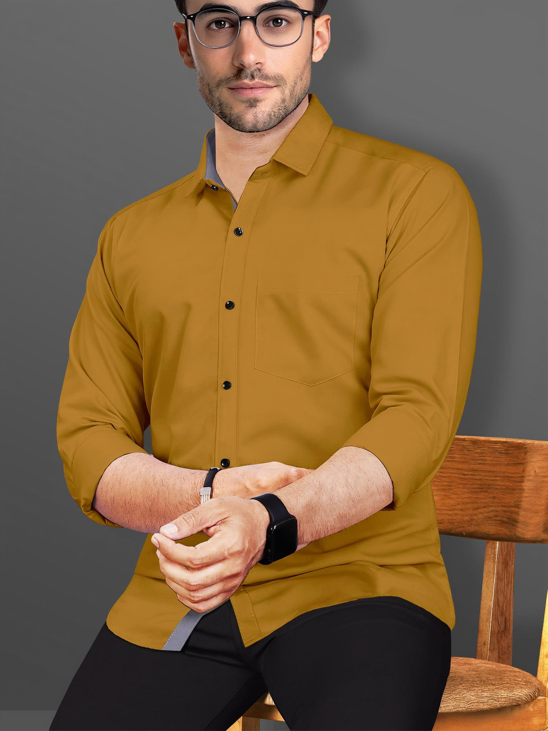 Men Slim Fit Solid Button Down Collar Casual Shirt