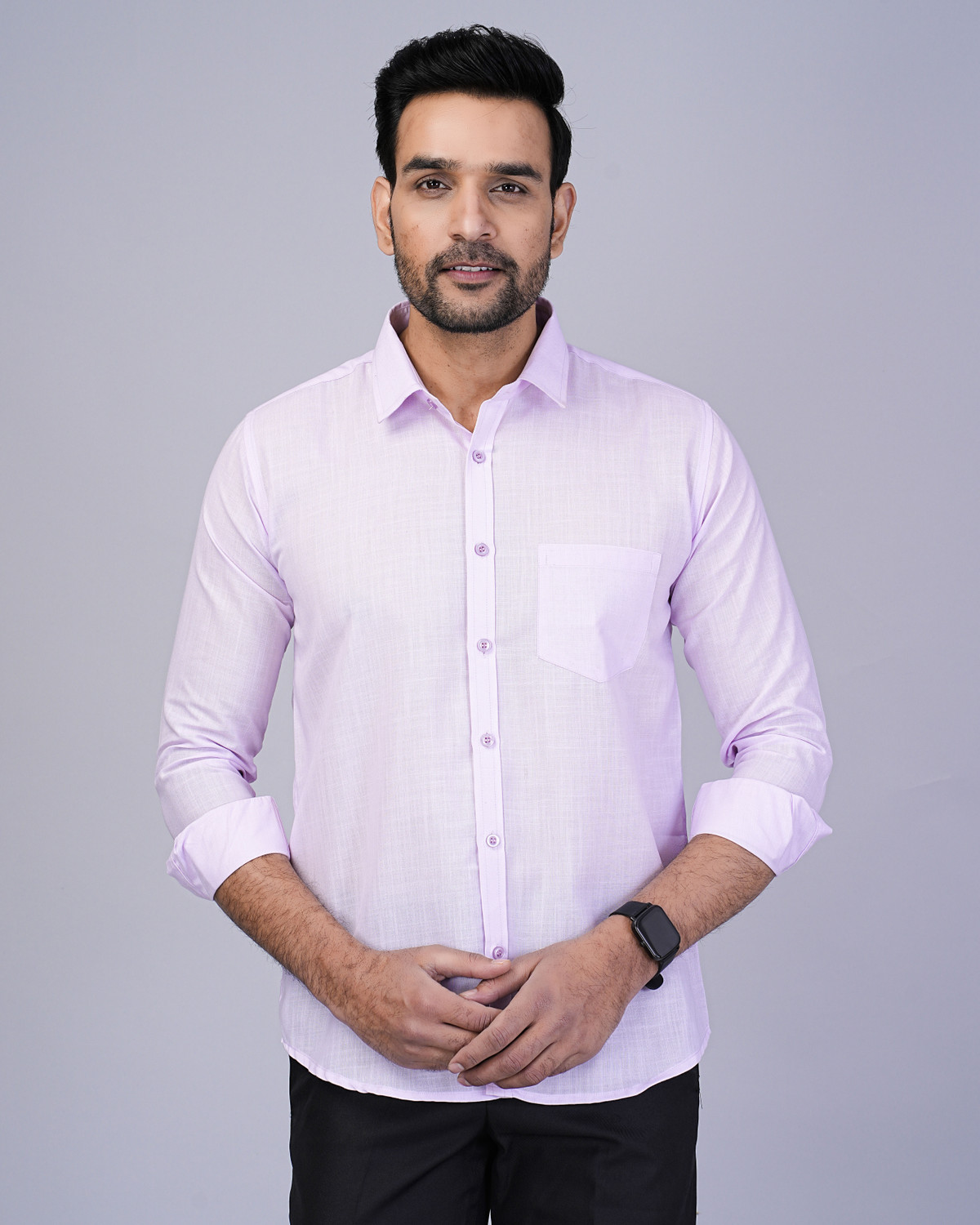 Image of PERCH Men Slim Fit Solid Button Down Collar Casual Shirt