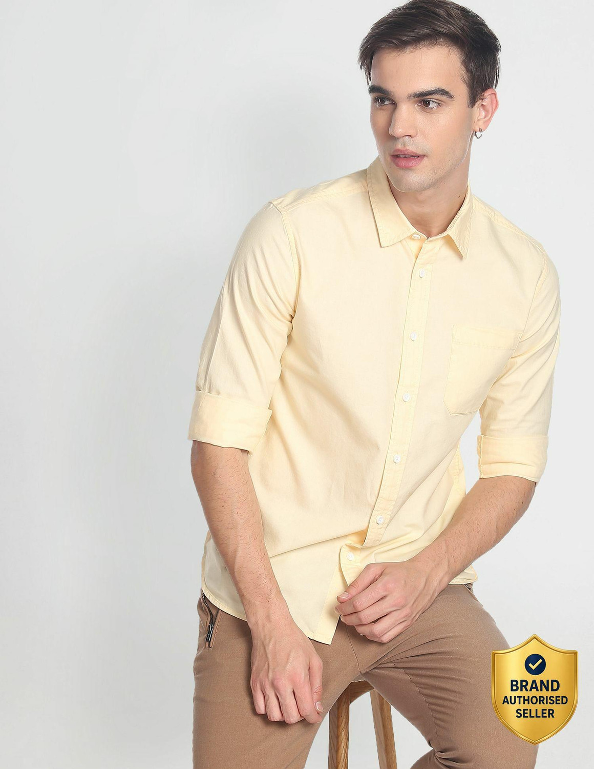 Image of FLYING MACHINE Men Slim Fit Striped Spread Collar Casual Shirt