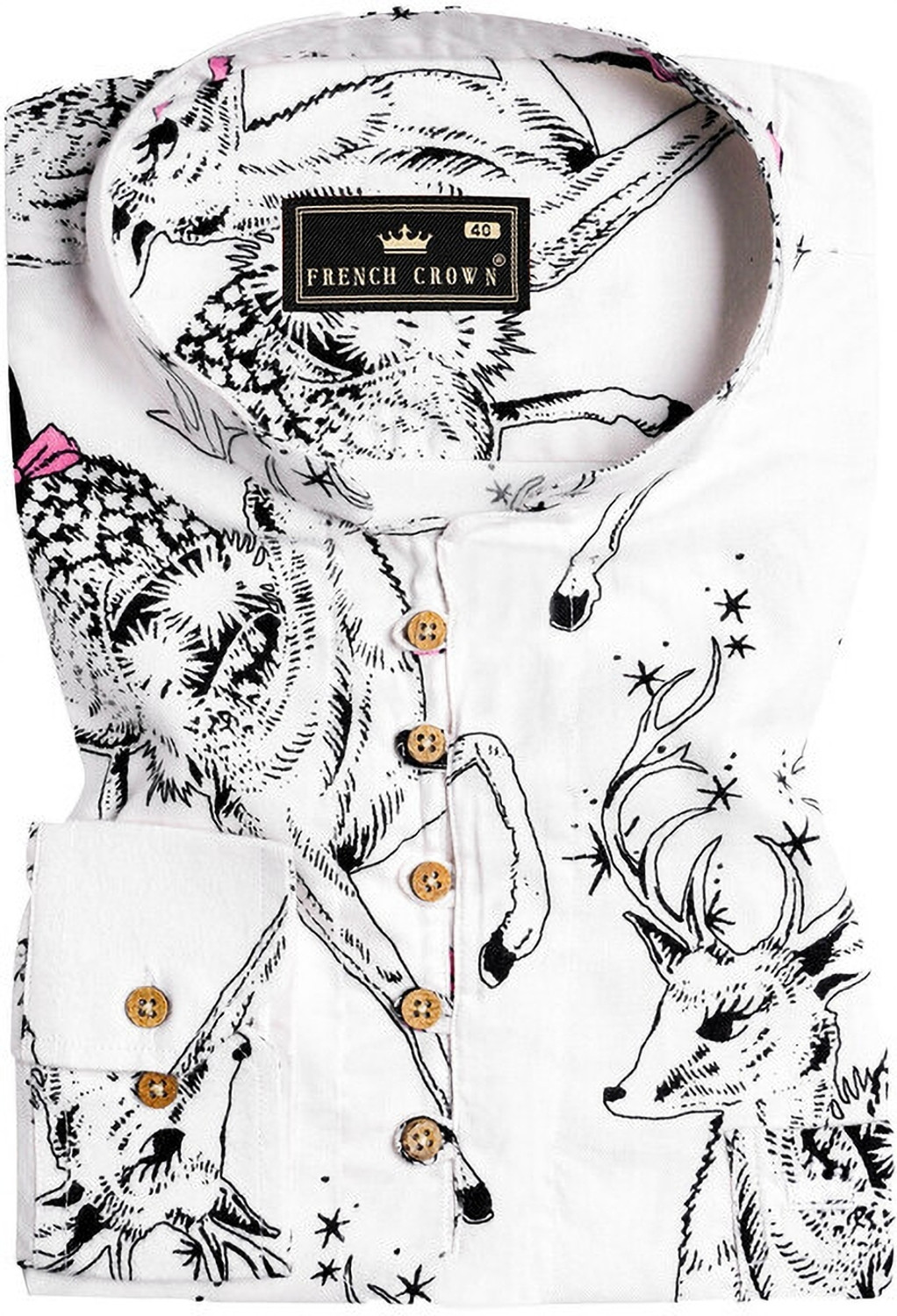 Image of french crown Men Regular Fit Printed Mandarin Collar Casual Shirt