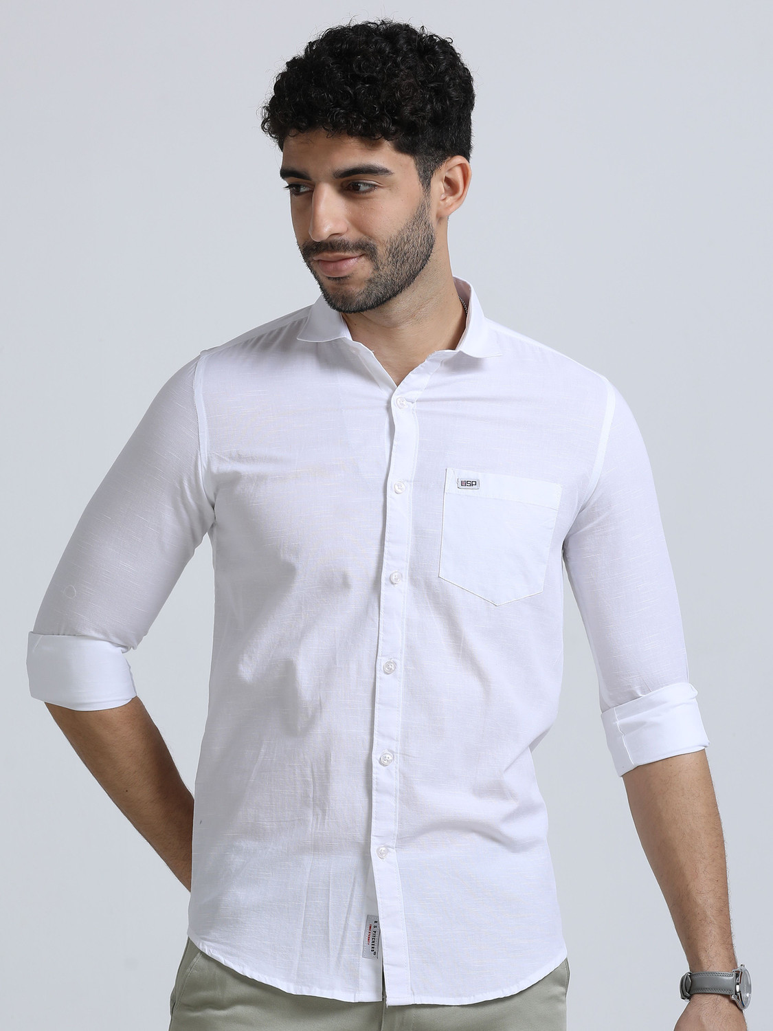 Image of PARK AVENUE Men Slim Fit Solid Cut Away Collar Formal Shirt