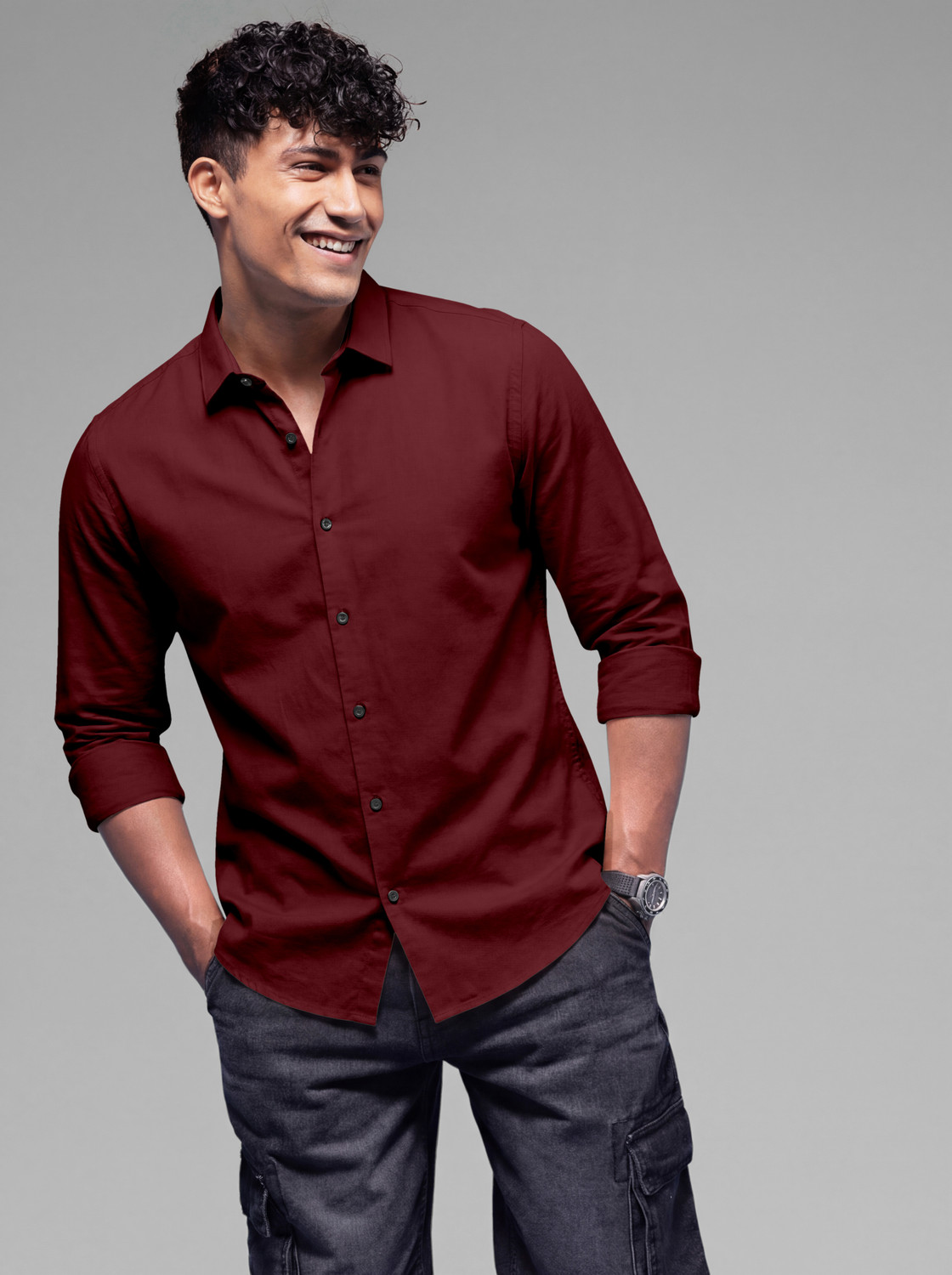 Image of SANBROS Men Regular Fit Solid Spread Collar Casual Shirt