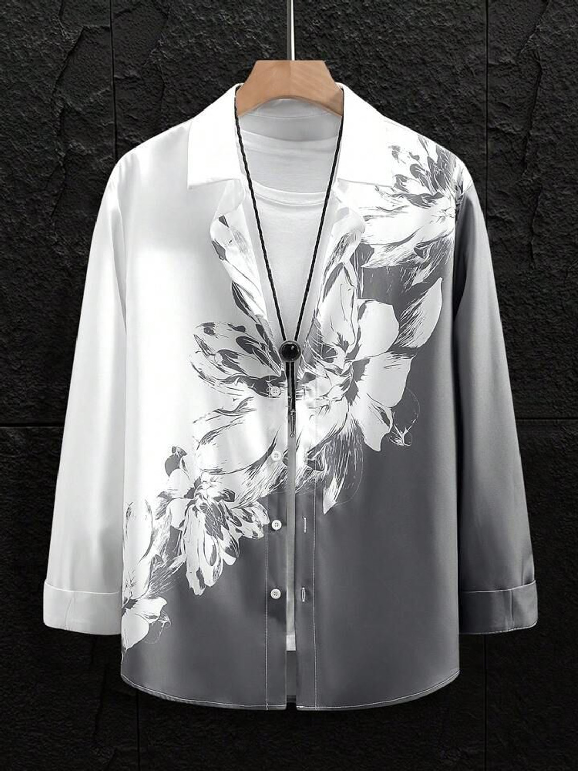 Image of Indissoluble Men Regular Fit Floral Print, Dyed /Ombre Ribbed Collar Casual Shirt