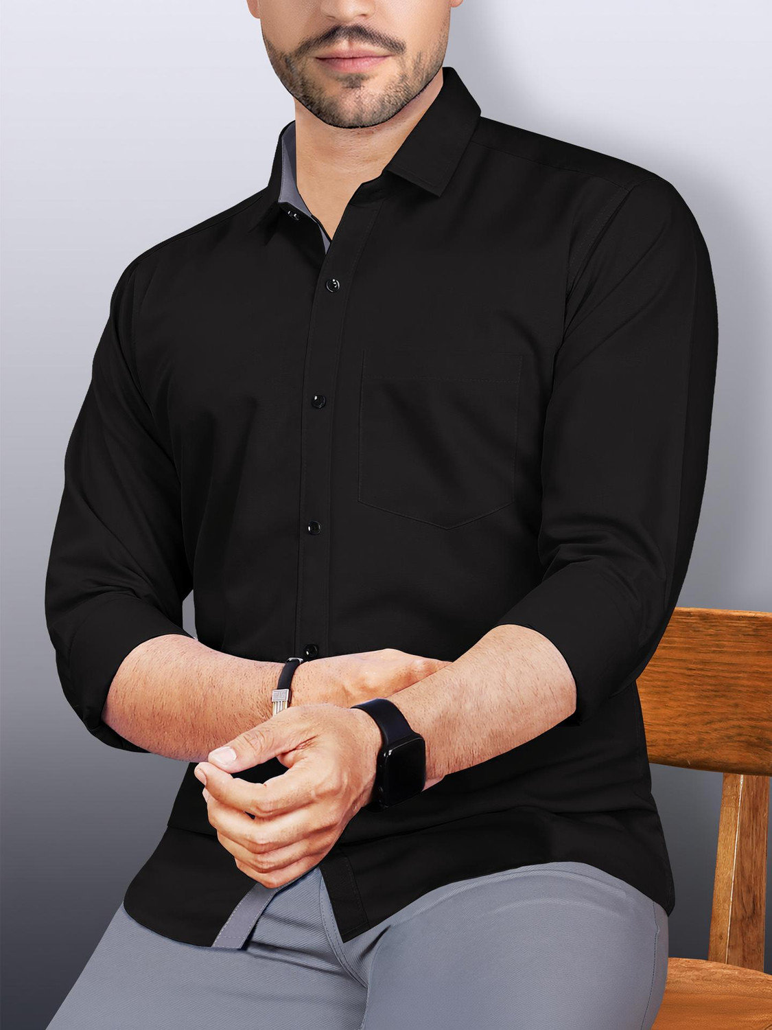 Men Regular Fit Solid Button Down Collar Casual Shirt
