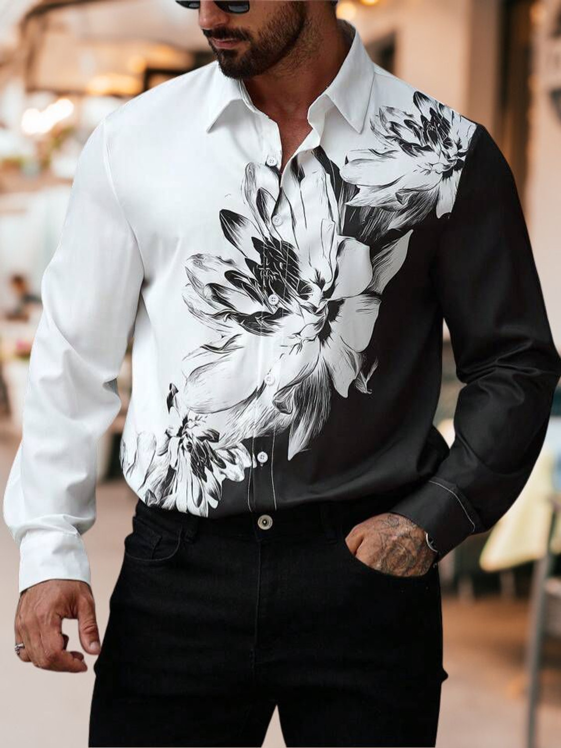 Image of Indissoluble Men Regular Fit Floral Print, Dyed /Ombre Ribbed Collar Casual Shirt