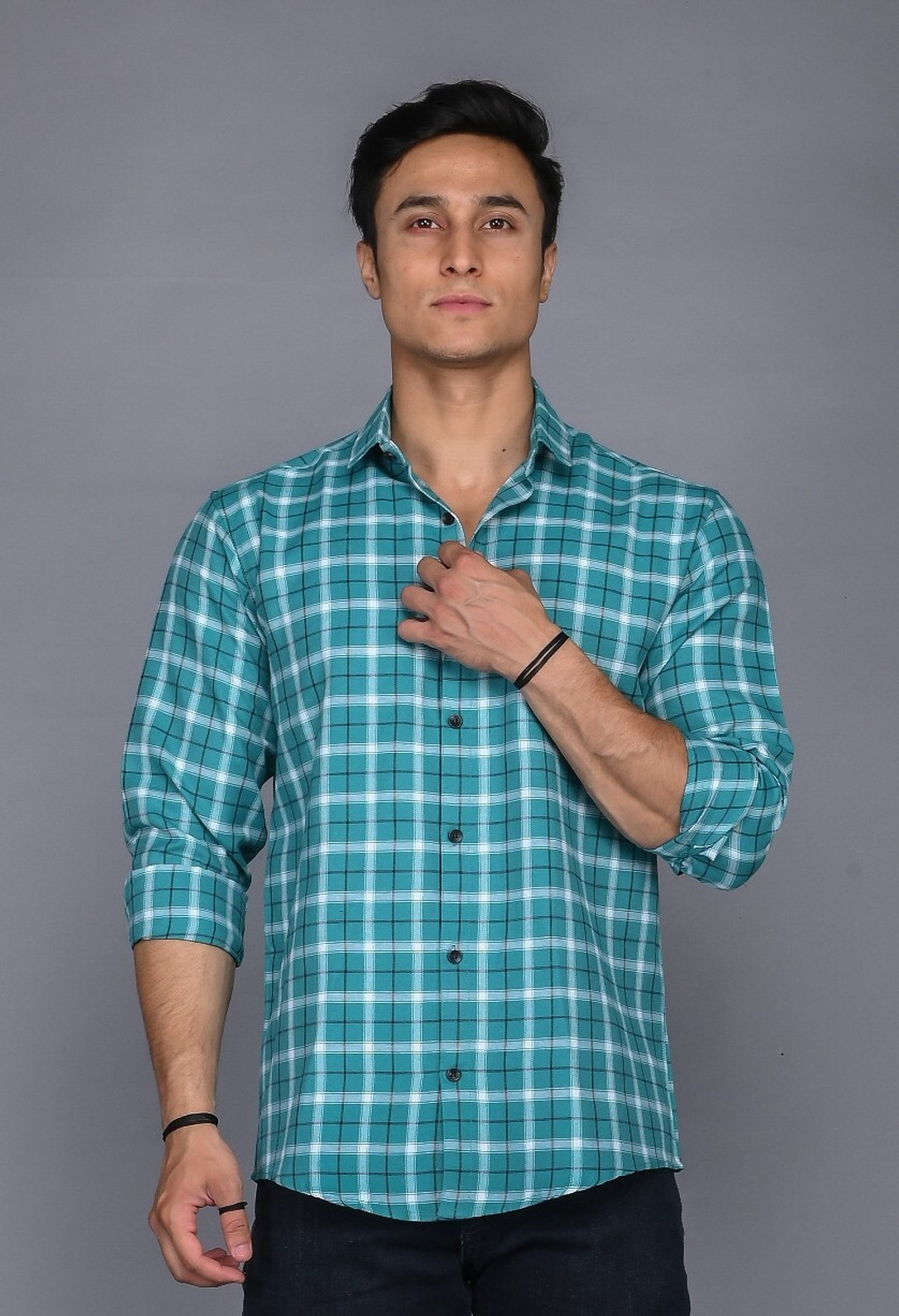 Tanip Men Checkered Casual Green Shirt