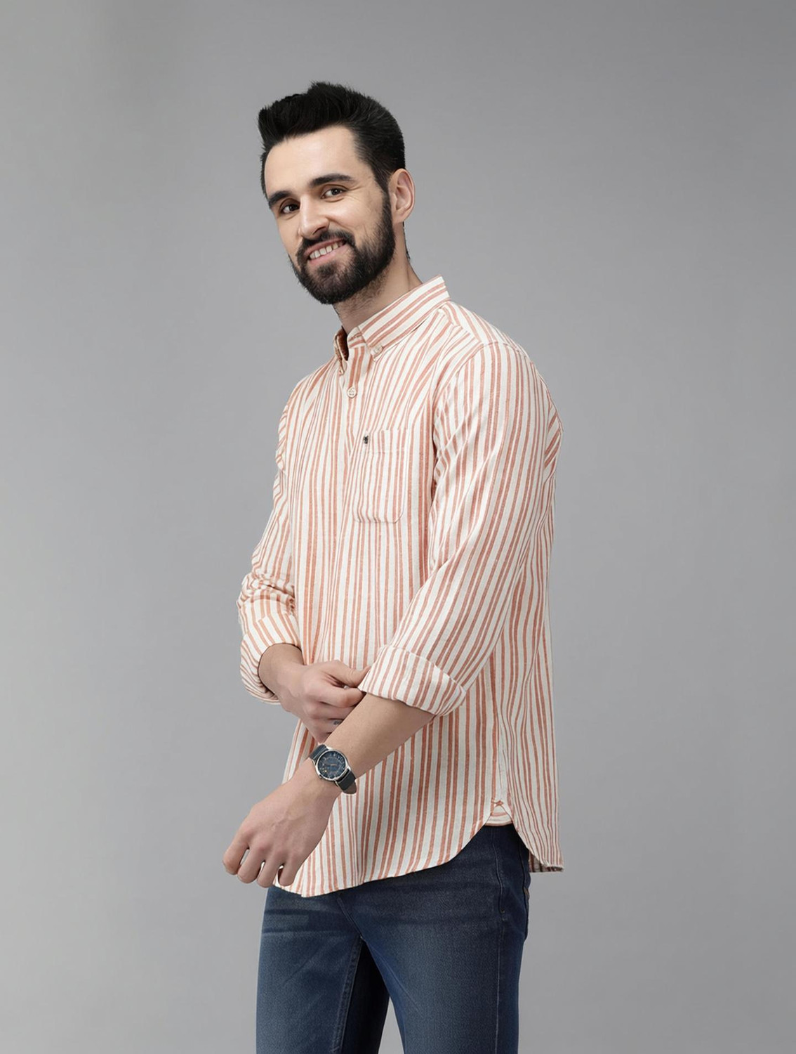 THE BEAR HOUSE Men Striped Casual Pink, White Shirt