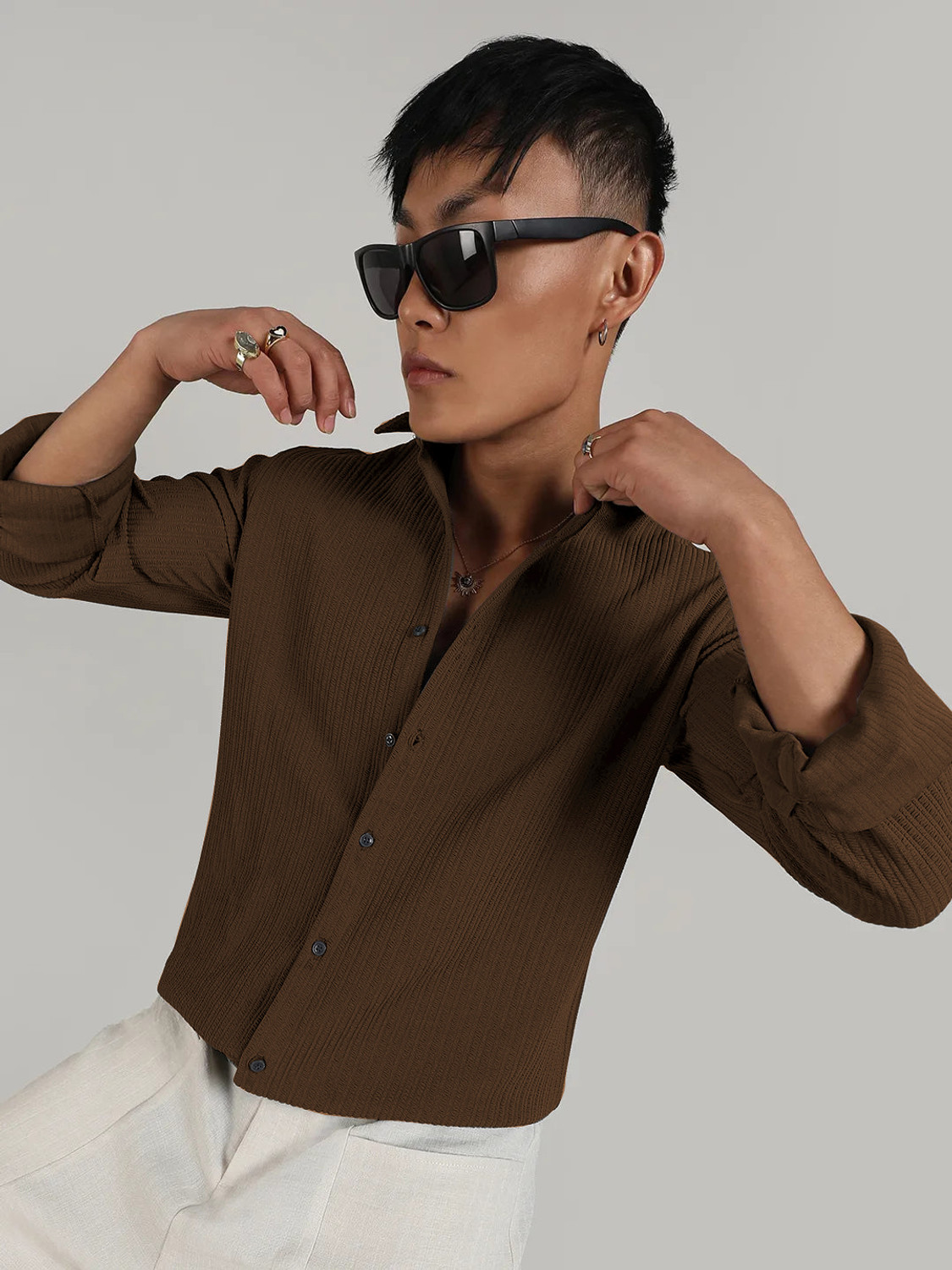 Image of VASTRADO Men Oversized Fit Checkered Cut Away Collar Casual Shirt