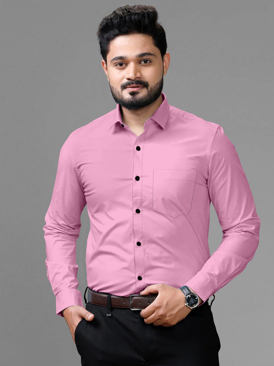 Image of FIBERMILL Men Slim Fit Solid Spread Collar Formal Shirt