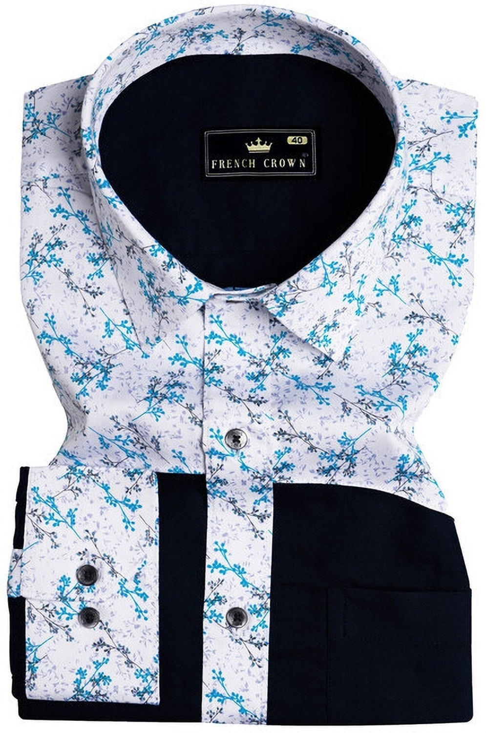Image of french crown Men Regular Fit Printed Mandarin Collar Casual Shirt